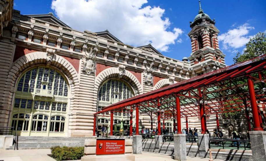 Exterior shot of Ellis Island Entrance