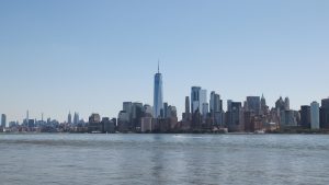 View of New York City skyline during Statue of Liberty and Ellis Island tour