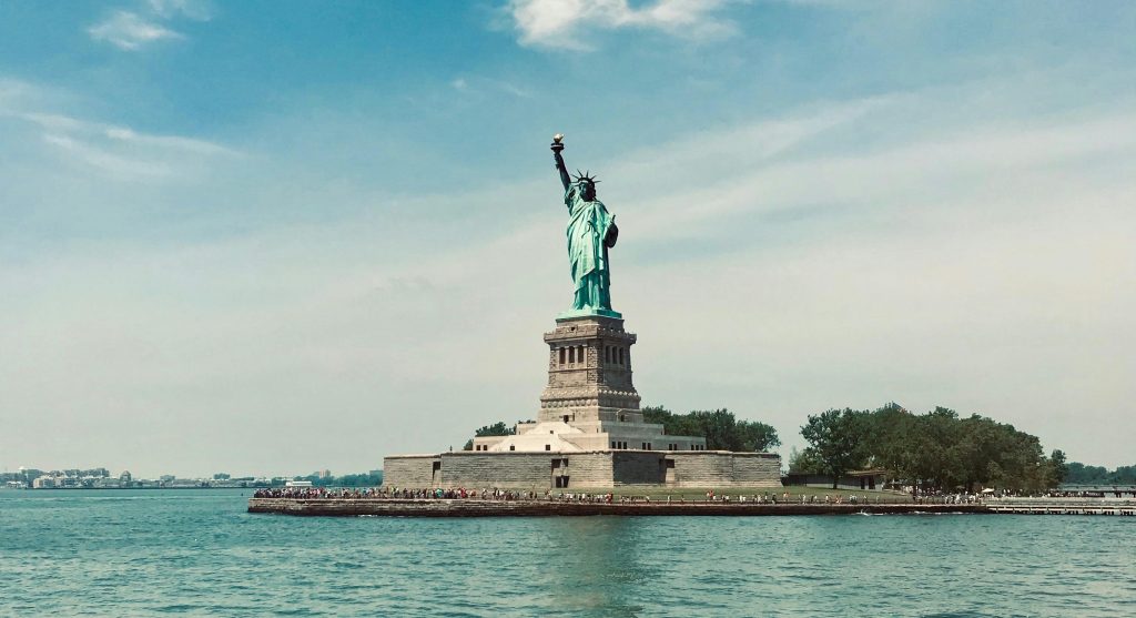 Landscape shot of Statue of Liberty monument