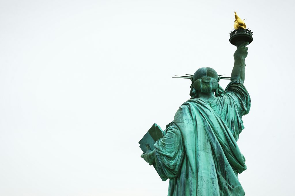 Shot of the back of Statue of Liberty monument in NYC