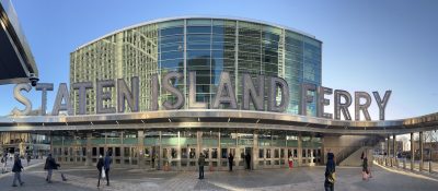 Panoramic shot of Whitehall Terminal in NYC